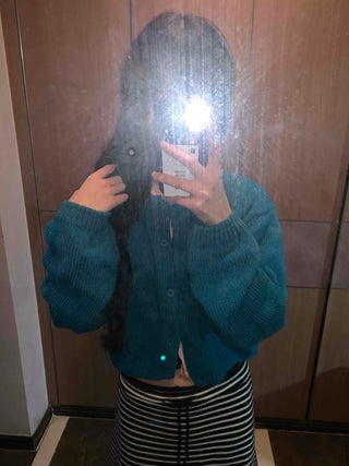 Soft Knit Balloon Sleeve Crop Button Cardigan