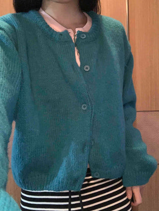 Soft Knit Balloon Sleeve Crop Button Cardigan