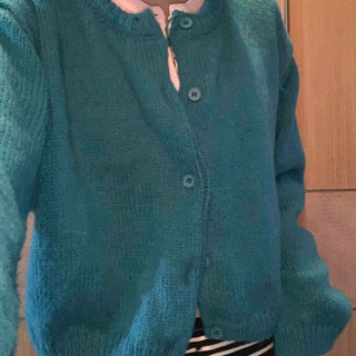 Soft Knit Balloon Sleeve Crop Button Cardigan