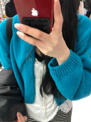 Soft Knit Balloon Sleeve Crop Button Cardigan