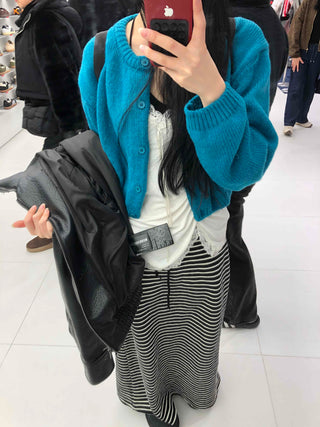Center Slit Striped Flare Maxi Skirt