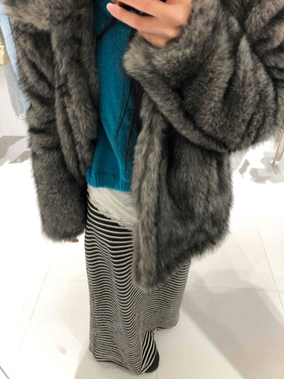 Center Slit Striped Flare Maxi Skirt