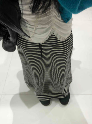 Center Slit Striped Flare Maxi Skirt