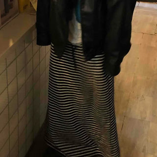 Center Slit Striped Flare Maxi Skirt
