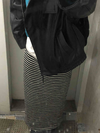 Center Slit Striped Flare Maxi Skirt