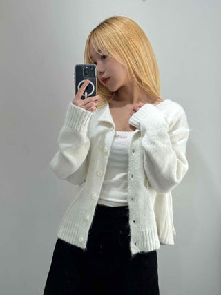 Suede Ribbon Tie-back Fuzzy Knit Zip-up Cardigan