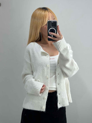 Suede Ribbon Tie-back Fuzzy Knit Zip-up Cardigan