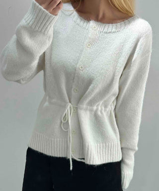 Suede Ribbon Tie-back Fuzzy Knit Zip-up Cardigan