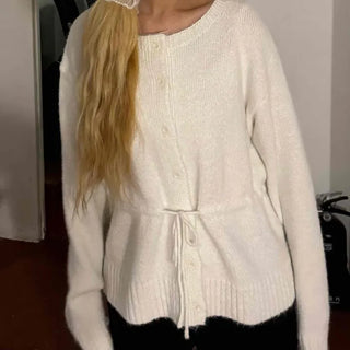 Suede Ribbon Tie-back Fuzzy Knit Zip-up Cardigan