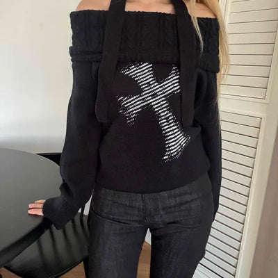 Scarf Detail Cropped Halter Neck Knit Top