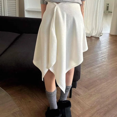 Asymmetrical Hem High-Waisted Flare Midi Skirt