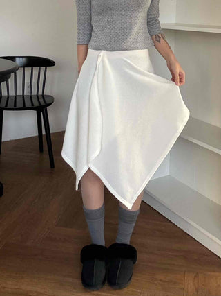 Asymmetrical Hem High-Waisted Flare Midi Skirt