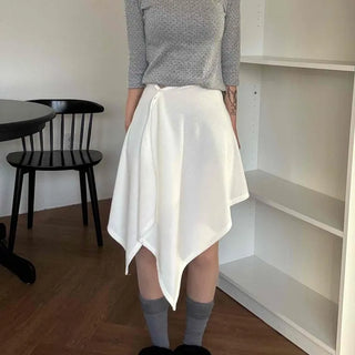 Asymmetrical Hem High-Waisted Flare Midi Skirt