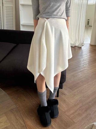 Asymmetrical Hem High-Waisted Flare Midi Skirt