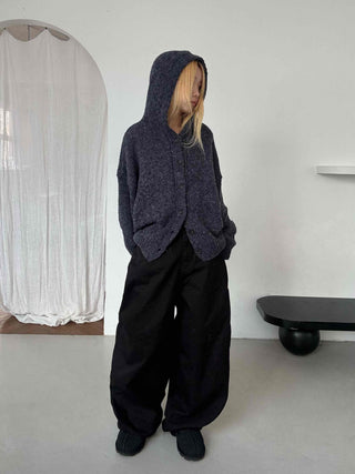 Fleece Texture Zip-Up Oversized Hooded Cardigan
