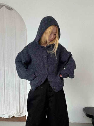 Fleece Texture Zip-Up Oversized Hooded Cardigan