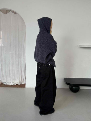 Fleece Texture Zip-Up Oversized Hooded Cardigan