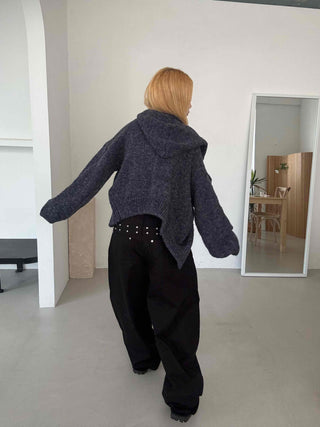 Fleece Texture Zip-Up Oversized Hooded Cardigan