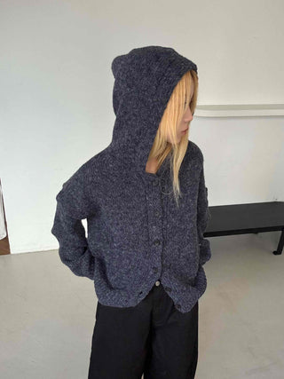 Fleece Texture Zip-Up Oversized Hooded Cardigan