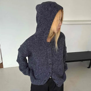 Fleece Texture Zip-Up Oversized Hooded Cardigan