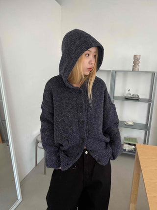 Fleece Texture Zip-Up Oversized Hooded Cardigan
