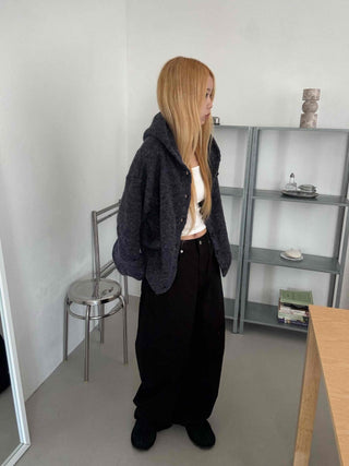 Fleece Texture Zip-Up Oversized Hooded Cardigan