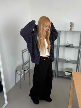 Fleece Texture Zip-Up Oversized Hooded Cardigan