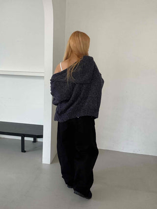 Fleece Texture Zip-Up Oversized Hooded Cardigan
