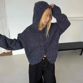 Fleece Texture Zip-Up Oversized Hooded Cardigan