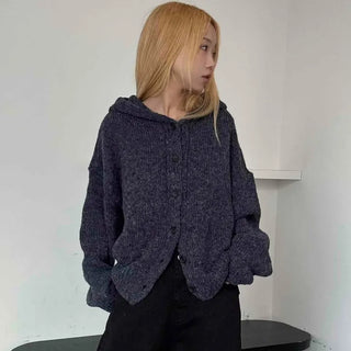 Fleece Texture Zip-Up Oversized Hooded Cardigan