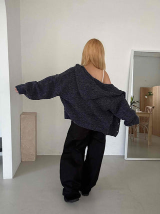 Fleece Texture Zip-Up Oversized Hooded Cardigan