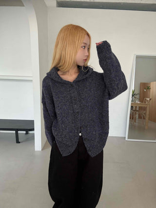 Fleece Texture Zip-Up Oversized Hooded Cardigan