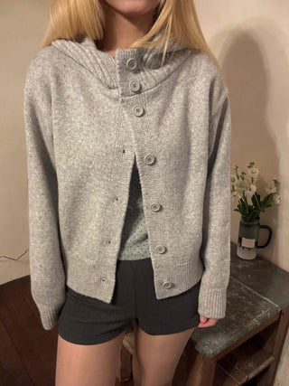 Peach High-Neck Button Slim-Fit Crop Knit Cardigan