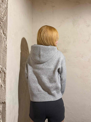 Peach High-Neck Button Slim-Fit Crop Knit Cardigan