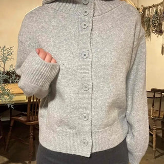 Peach High-Neck Button Slim-Fit Crop Knit Cardigan
