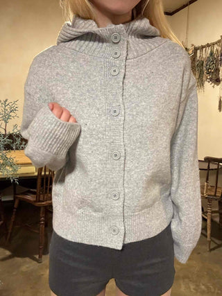 Peach High-Neck Button Slim-Fit Crop Knit Cardigan