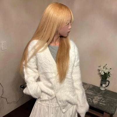 Fluffy Voluminous Fur Shawl Collar Crop Cardigan