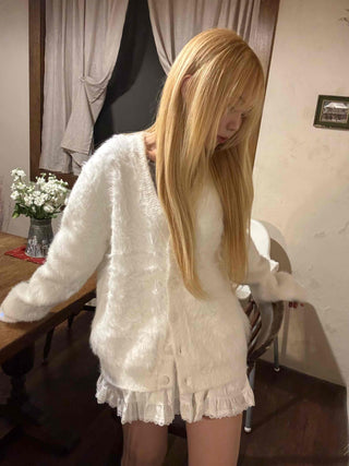 Fluffy Voluminous Fur Shawl Collar Crop Cardigan
