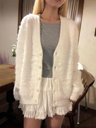 Fluffy Voluminous Fur Shawl Collar Crop Cardigan
