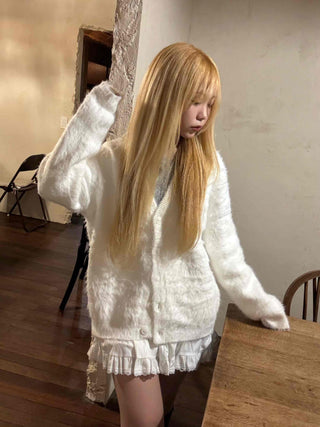 Fluffy Voluminous Fur Shawl Collar Crop Cardigan