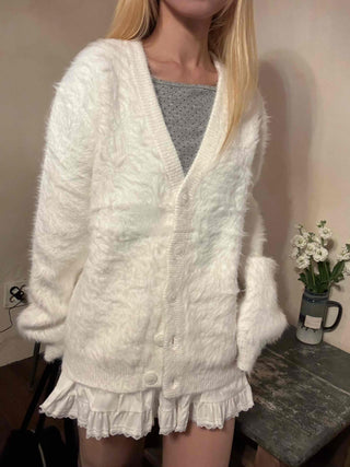 Fluffy Voluminous Fur Shawl Collar Crop Cardigan