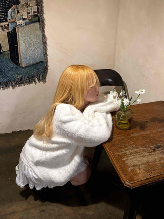Fluffy Voluminous Fur Shawl Collar Crop Cardigan
