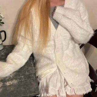 Fluffy Voluminous Fur Shawl Collar Crop Cardigan
