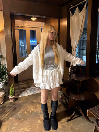 Fluffy Voluminous Fur Shawl Collar Crop Cardigan