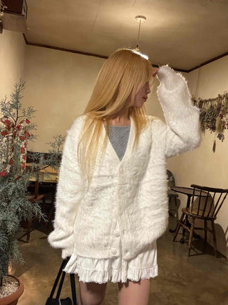 Fluffy Voluminous Fur Shawl Collar Crop Cardigan