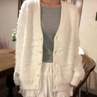 Fluffy Voluminous Fur Shawl Collar Crop Cardigan