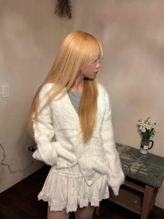 Fluffy Voluminous Fur Shawl Collar Crop Cardigan