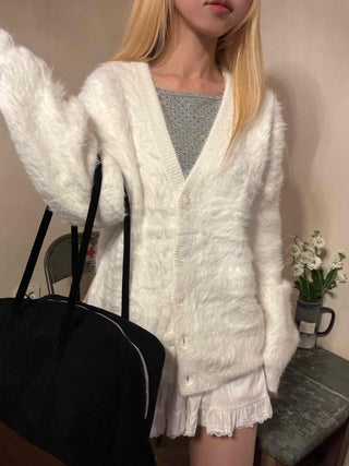 Fluffy Voluminous Fur Shawl Collar Crop Cardigan
