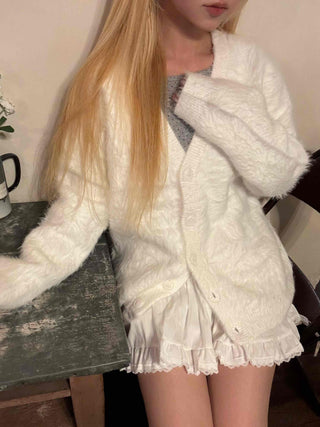 Fluffy Voluminous Fur Shawl Collar Crop Cardigan