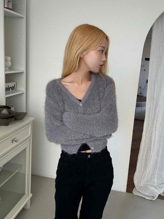 Daily Mohair Slim Fit V-Neck Button Cardigan